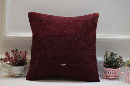 Red Kilim Pillow Cover: 16x16 Square Vintage Turkish Wool