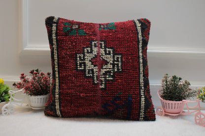 Handmade Turkish Rug Pillow Cover: Vintage Wool Throw Pillow (16x16 in)