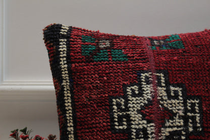 Handmade Turkish Rug Pillow Cover: Vintage Wool Throw Pillow (16x16 in)