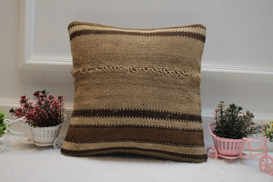 Handmade Kilim Pillow Cover: Vintage Turkish Wool, 16x16 inch
