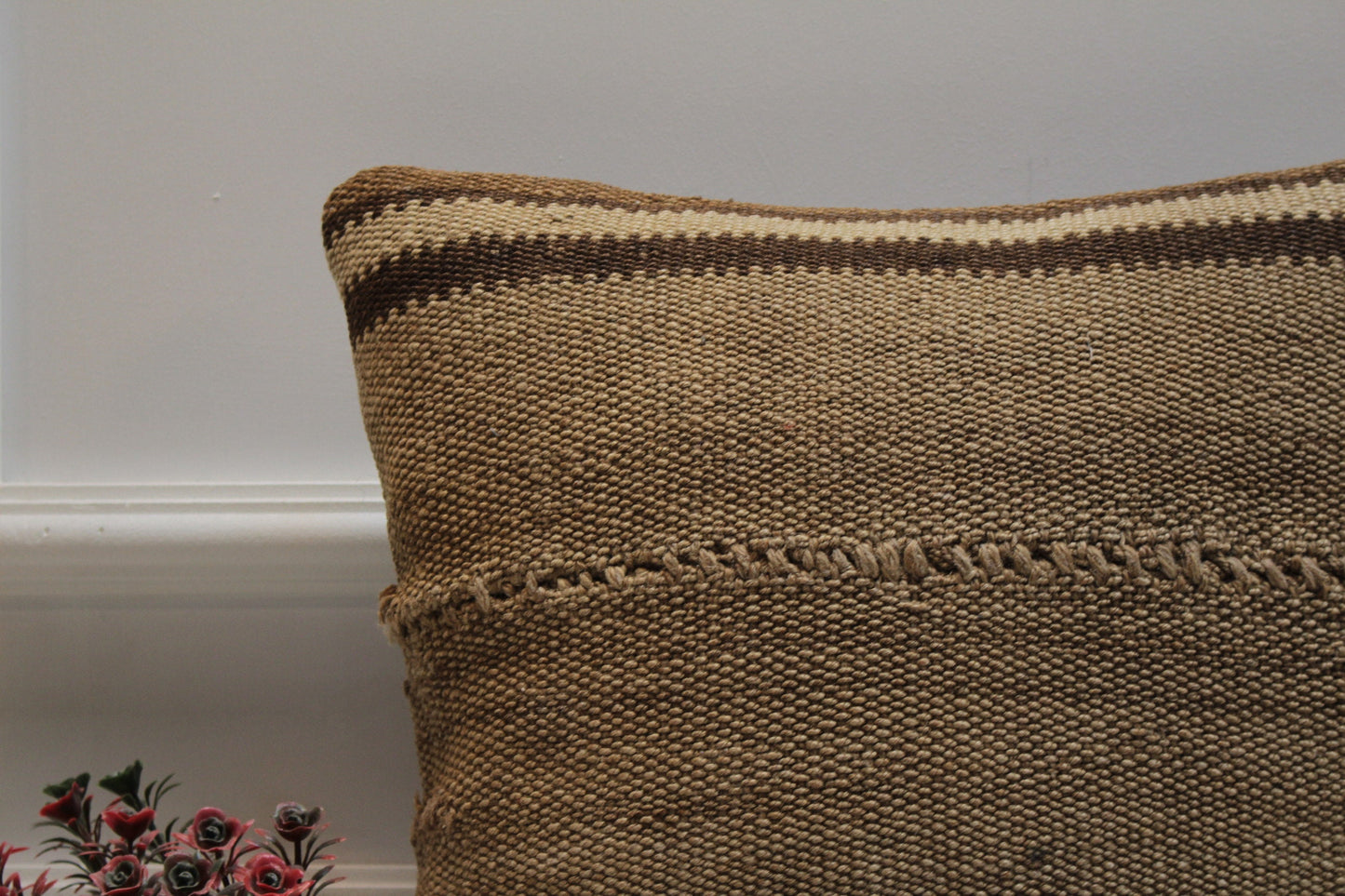 Handmade Kilim Pillow Cover: Vintage Turkish Wool, 16x16 inch