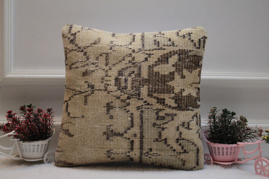 Handmade Kilim Pillow Cover: Vintage Ethnic Decor (16x16 inc)