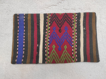 Handmade Lumbar Kilim Pillow Cover: 12x20 inc, Bohemian Decor