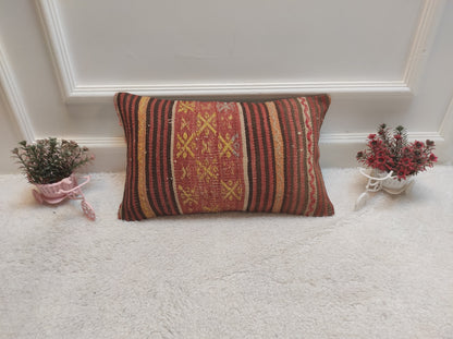 Handmade Kilim Lumbar Pillow Cover: Boho Decor, 12x20