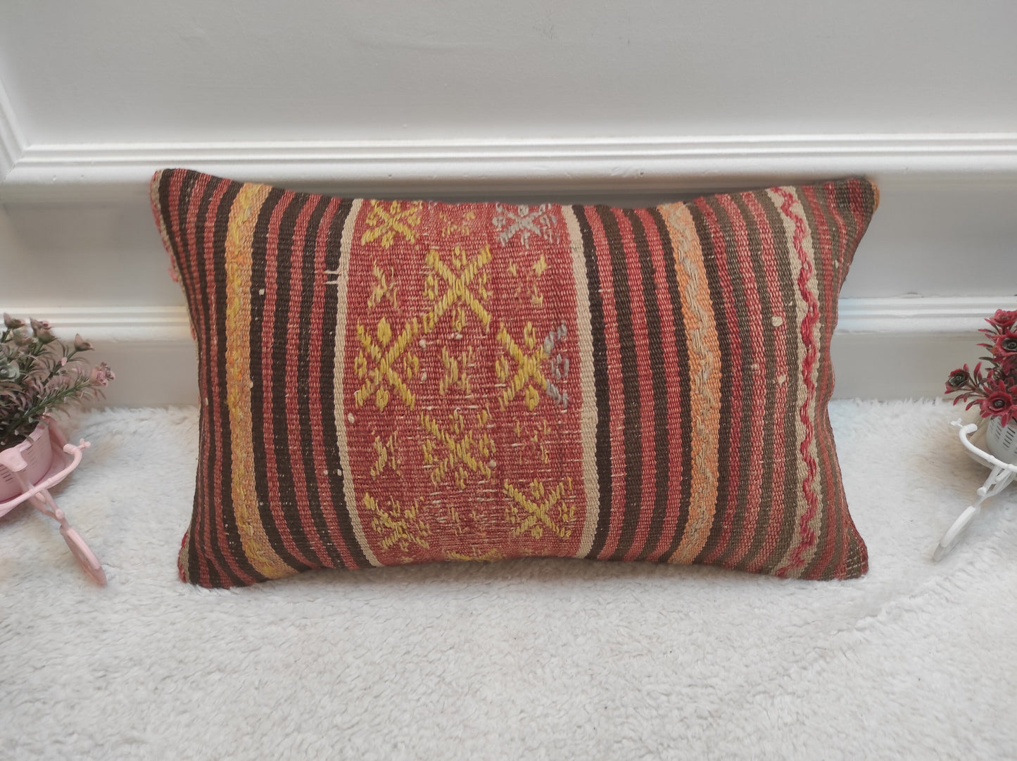 Handmade Kilim Lumbar Pillow Cover: Boho Decor, 12x20