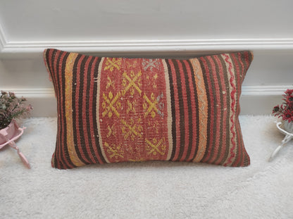 Handmade Kilim Lumbar Pillow Cover: Boho Decor, 12x20