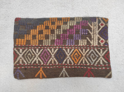 Handmade Kilim Lumbar Pillow Cover: Boho Woven Rug Cushion (12x20 in)