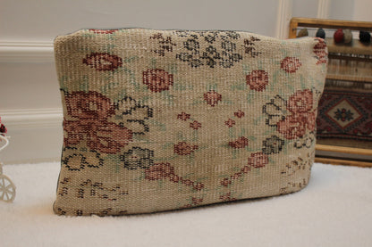 Floral Turkish Rug Lumbar Pillow Cover: 12x24 inc Anatolian Kilim Pillow
