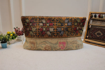 Handmade Turkish Rug Lumbar Pillow Cover: Patchwork Kilim, 12x24 inch