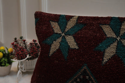 Handmade Kilim Lumbar Pillow Cover: Ethnic Turkish Rug, 12x24