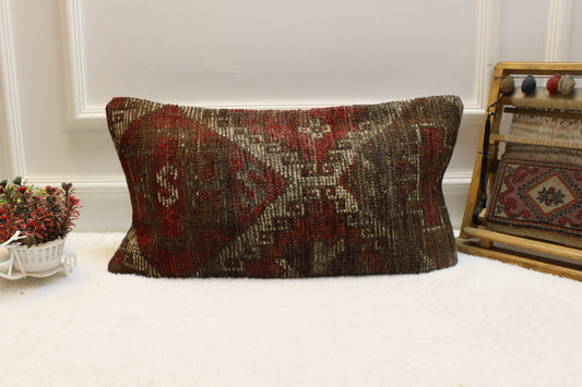 Vintage Turkish Rug Pillow Cover: 12x24 Boho Home Decor