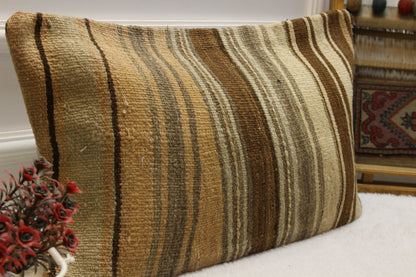 Handmade Kilim Pillow Cover: Striped Woven Wool, 12x24 inch