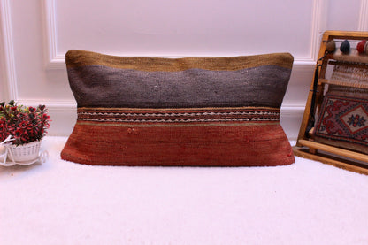 Handmade Kilim Pillow Cover: Organic Wool Anatolian Design (12x24 inc)