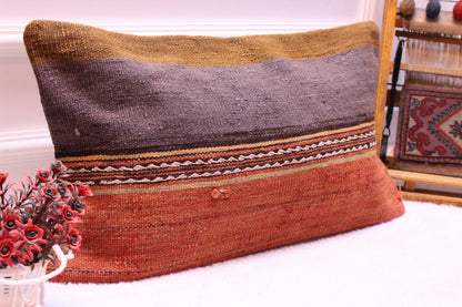 Handmade Kilim Pillow Cover: Organic Wool Anatolian Design (12x24 inc)