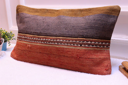 Handmade Kilim Pillow Cover: Organic Wool Anatolian Design (12x24 inc)