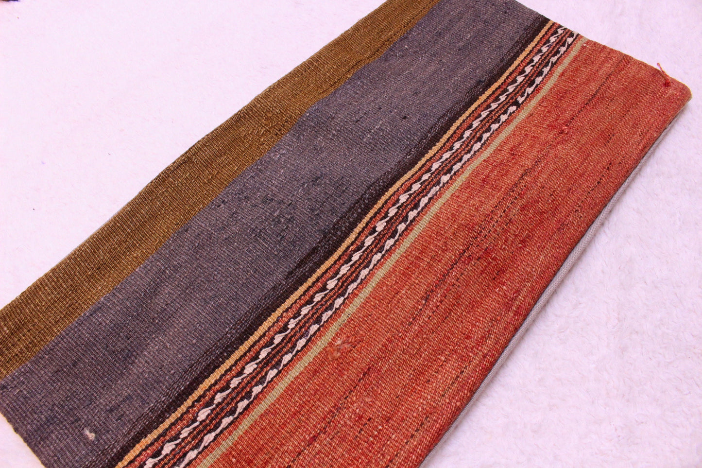Handmade Kilim Pillow Cover: Organic Wool Anatolian Design (12x24 inc)