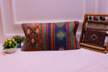 Ethnic Kilim Lumbar Pillow Cover: Turkish Woven Wool, 12x24 inch