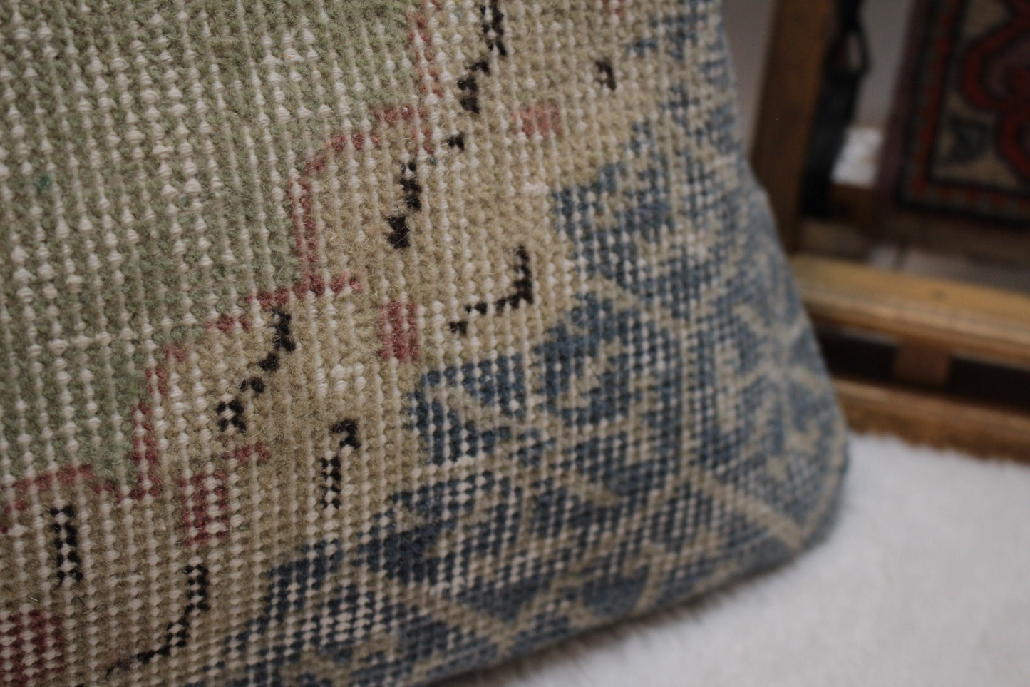 Handmade Wool Lumbar Pillow Cover: Upcycled Anatolian Rug, 12x24 inch