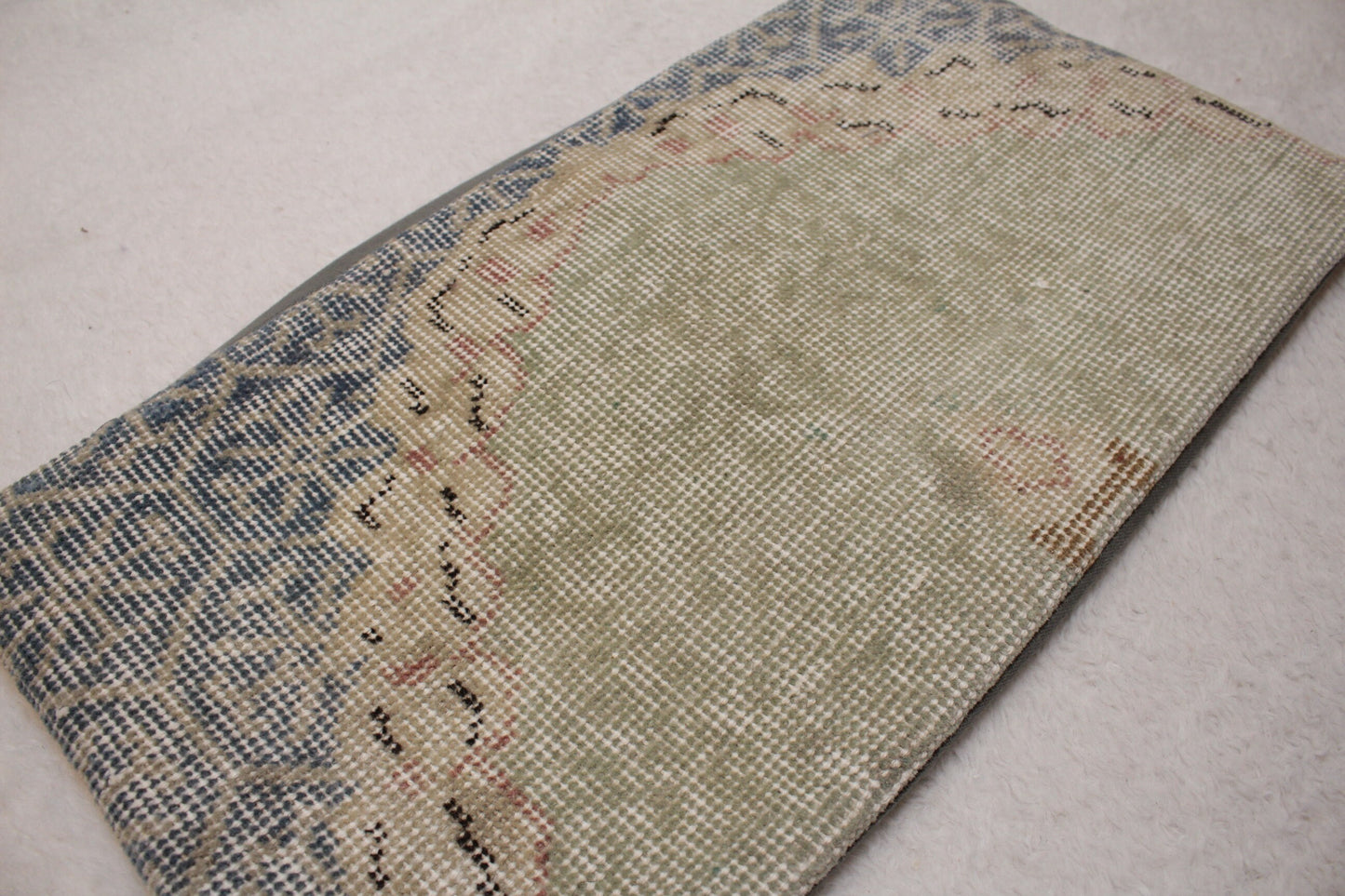 Handmade Wool Lumbar Pillow Cover: Upcycled Anatolian Rug, 12x24 inch