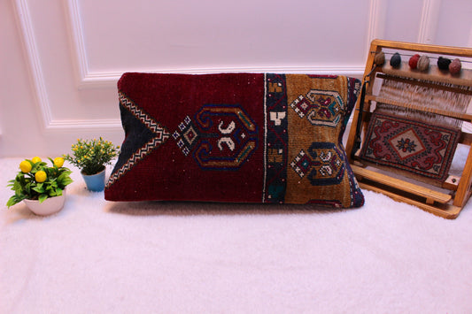 Vintage Turkish Rug Pillow Cover: 12x24 Boho Lumbar Pillow