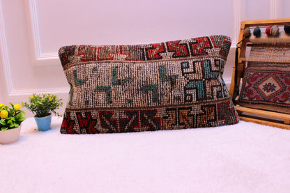 Handmade Turkish Kilim Pillow Cover: Boho Decor (12x24 inc)