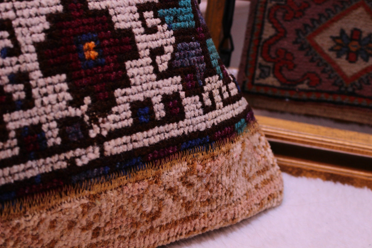 Boho Rug Pillow Cover: 12x24 inch, Upcycled Turkish Wool Kilim