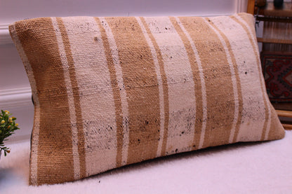 Handmade Kilim Pillow Cover: Striped Turkish Cushion (12x24 in)