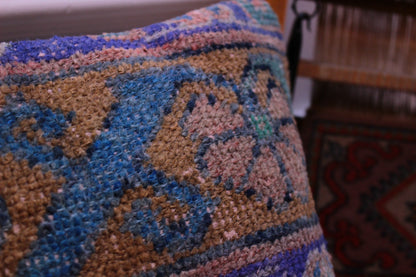 Vintage Turkish Kilim Pillow Cover: Faded Rug Lumbar, 12x24 inch