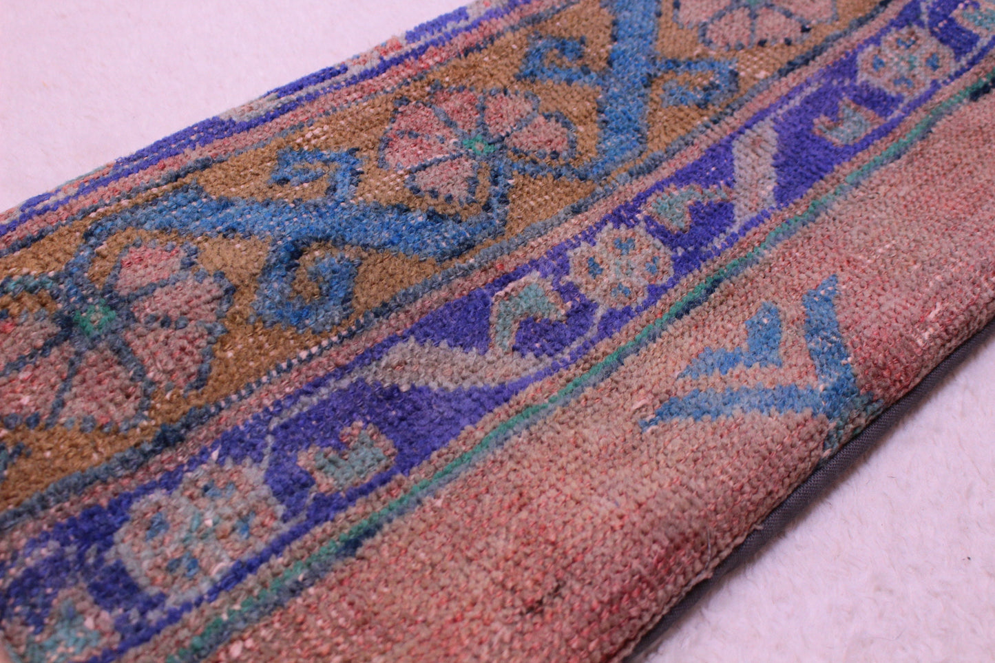 Vintage Turkish Kilim Pillow Cover: Faded Rug Lumbar, 12x24 inch