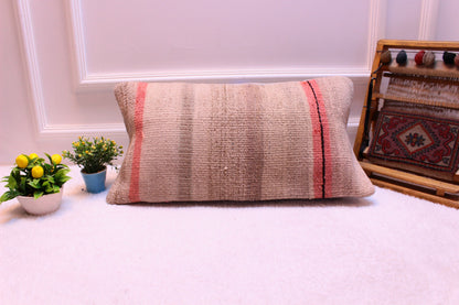 Handmade Kilim Pillow Cover: Organic Wool Turkish Cushion (12x24 inc)