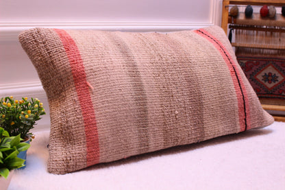 Handmade Kilim Pillow Cover: Organic Wool Turkish Cushion (12x24 inc)