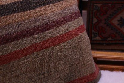 Striped Kilim Lumbar Pillow: Organic Wool, Handmade (12x24 in)