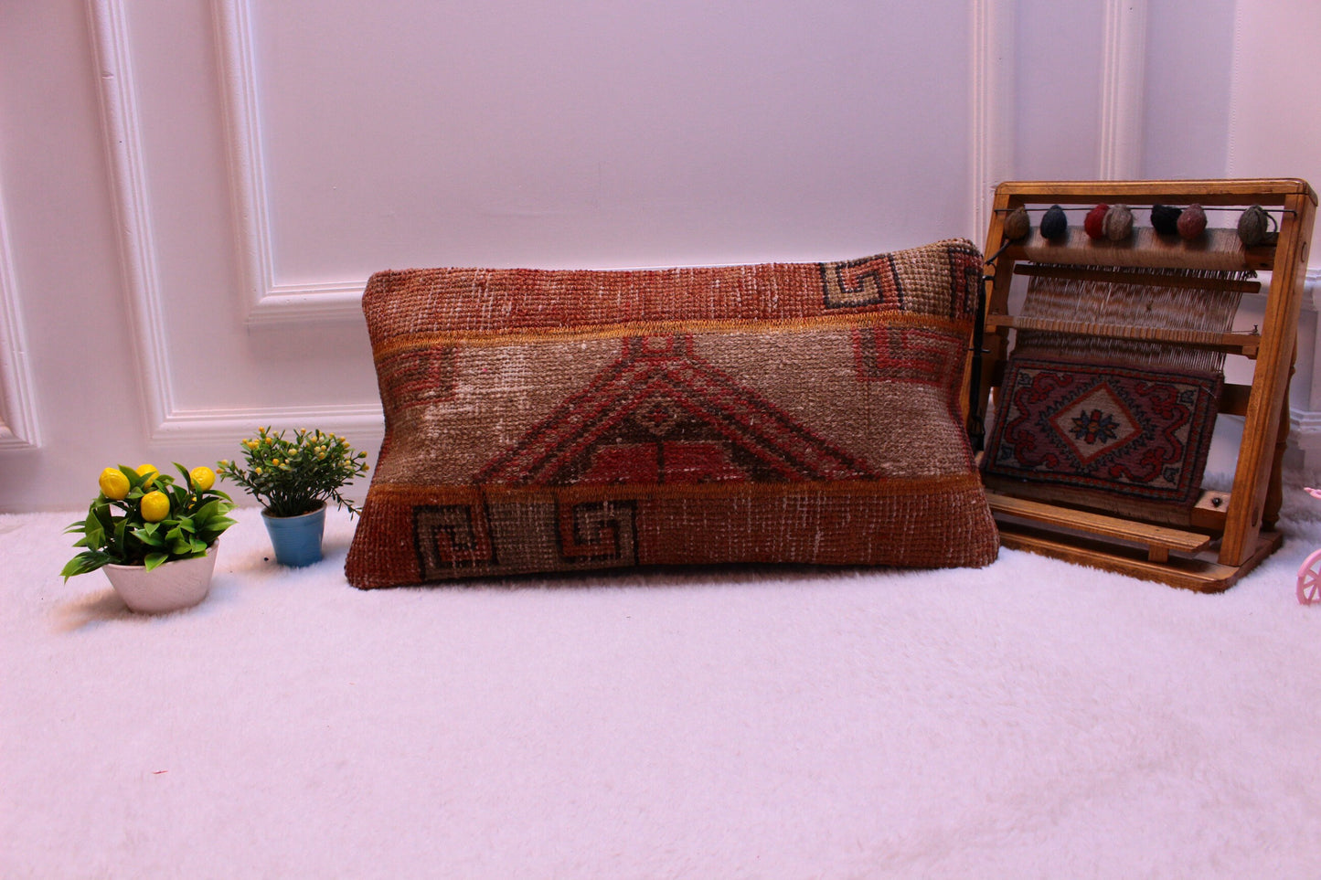 Boho Lumbar Pillow Cover: 12x24 inc Turkish Kilim, Ethnic Rug Design