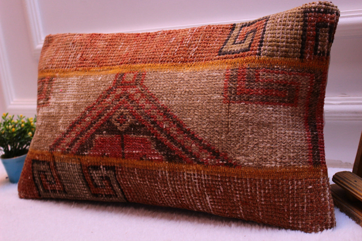 Boho Lumbar Pillow Cover: 12x24 inc Turkish Kilim, Ethnic Rug Design