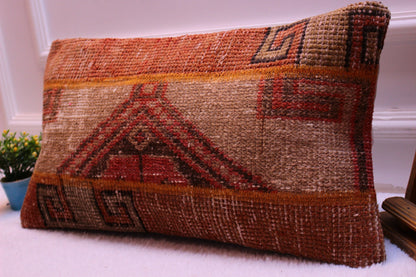 Boho Lumbar Pillow Cover: 12x24 inc Turkish Kilim, Ethnic Rug Design