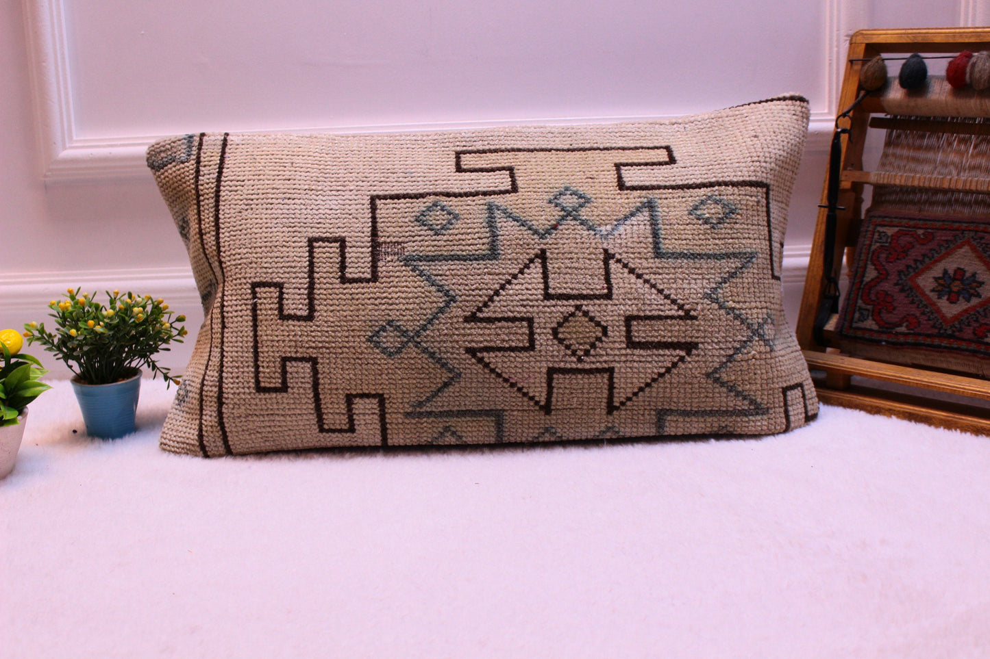 Handmade Turkish Rug Lumbar Pillow Cover: Boho Home Decor (12x24 inc)