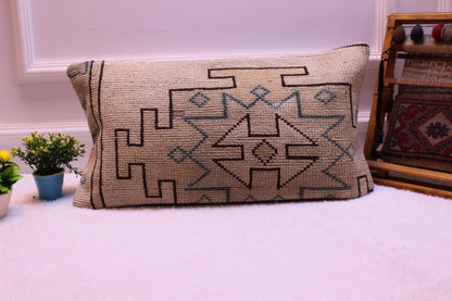 Handmade Turkish Rug Lumbar Pillow Cover: Boho Home Decor (12x24 inc)