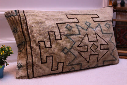 Handmade Turkish Rug Lumbar Pillow Cover: Boho Home Decor (12x24 inc)
