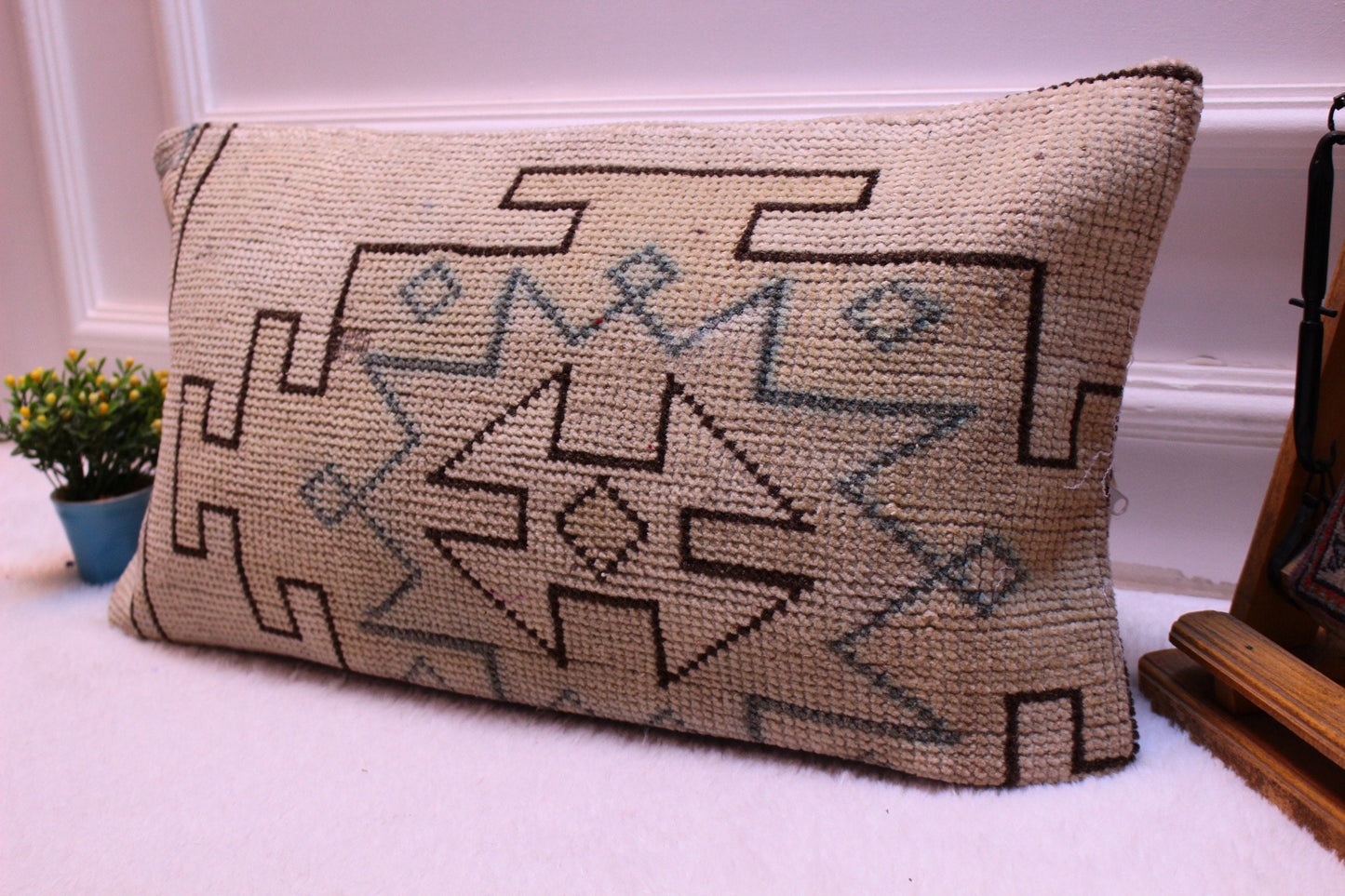Handmade Turkish Rug Lumbar Pillow Cover: Boho Home Decor (12x24 inc)