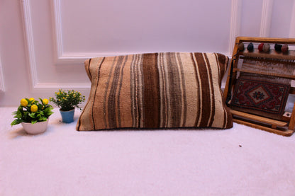 Handmade Striped Kilim Pillow Cover: Boho Decor (12x24 inc)