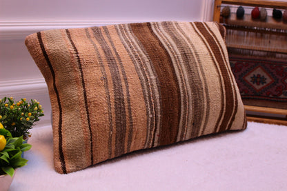 Handmade Striped Kilim Pillow Cover: Boho Decor (12x24 inc)