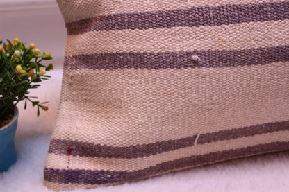 Striped Turkish Kilim Lumbar Pillow Cover: Handmade Wool, 12x24 inch