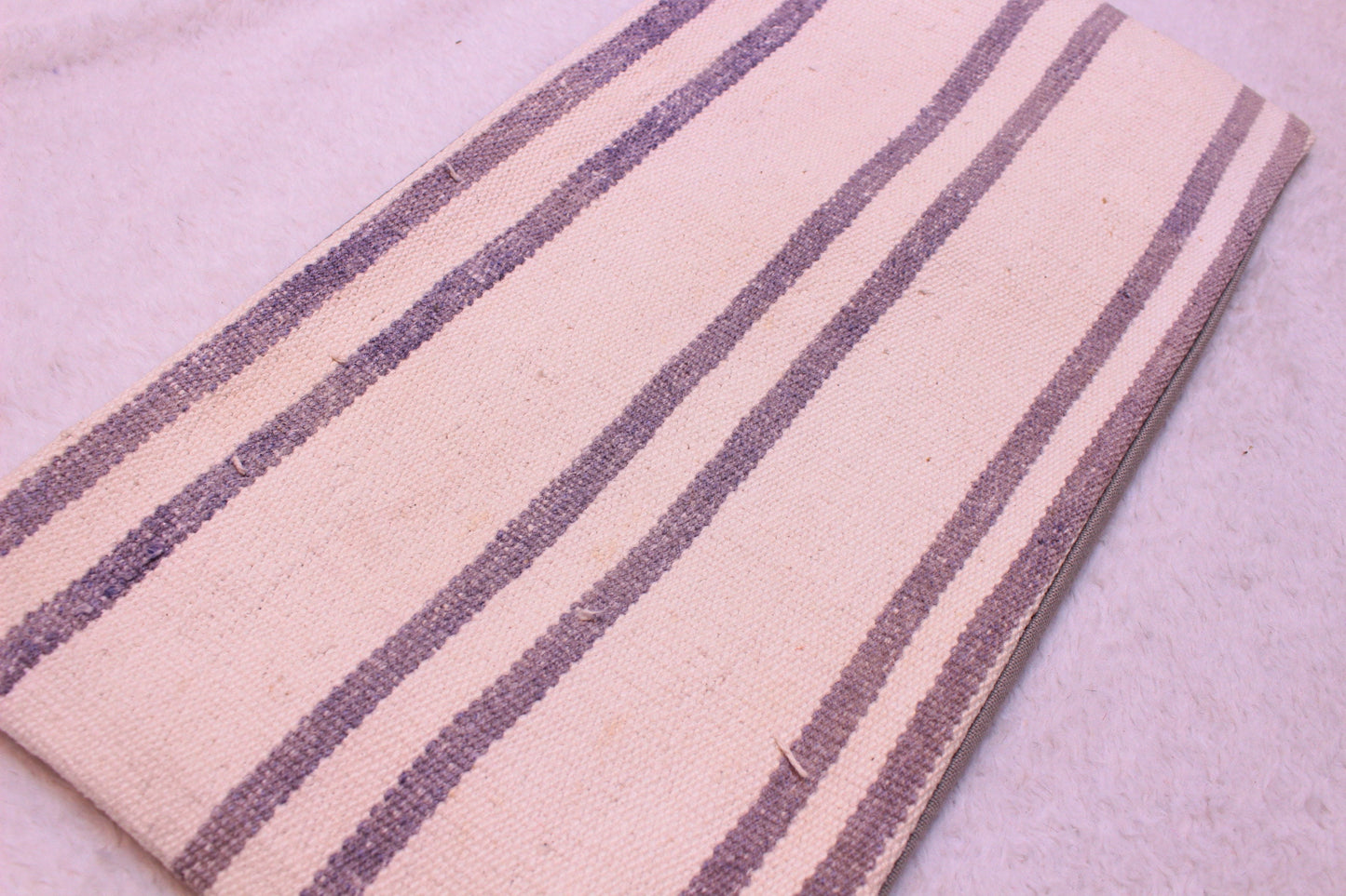 Striped Turkish Kilim Lumbar Pillow Cover: Handmade Wool, 12x24 inch