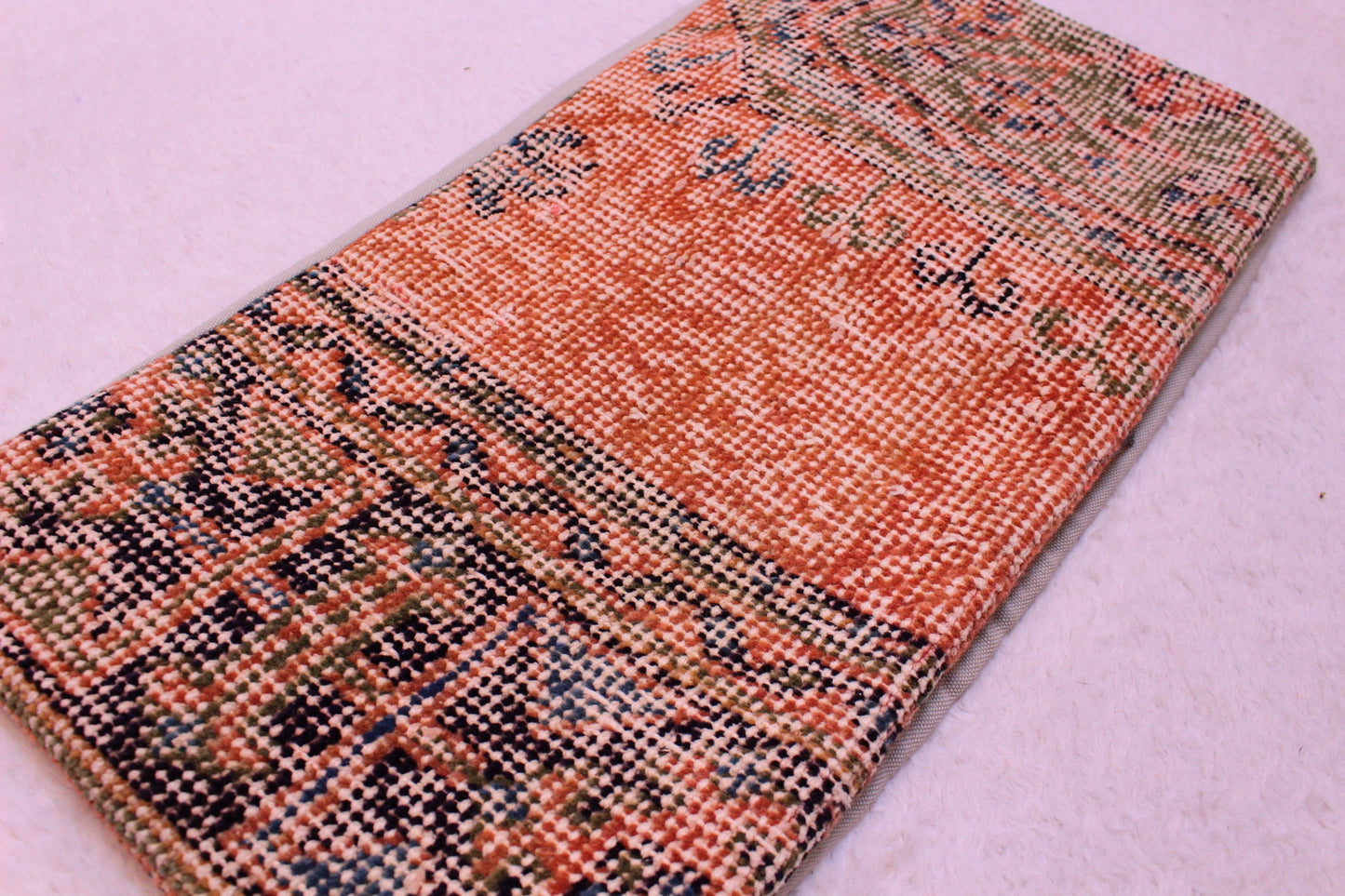 Orange Turkish Rug Pillow Cover: Boho Lumbar Cushion (12x24 in)