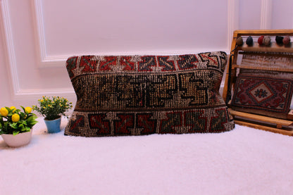 Turkish Lumbar Pillow Cover: Boho Rug Pillow, 12x24 inch
