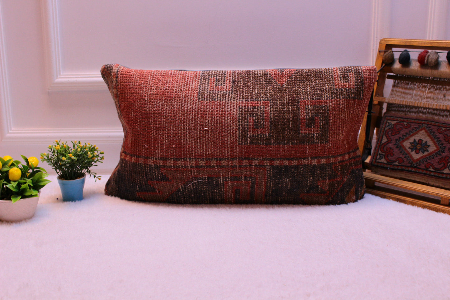 Handmade Turkish Rug Pillow Cover: Boho Lumbar Pillow, 12x24 inc