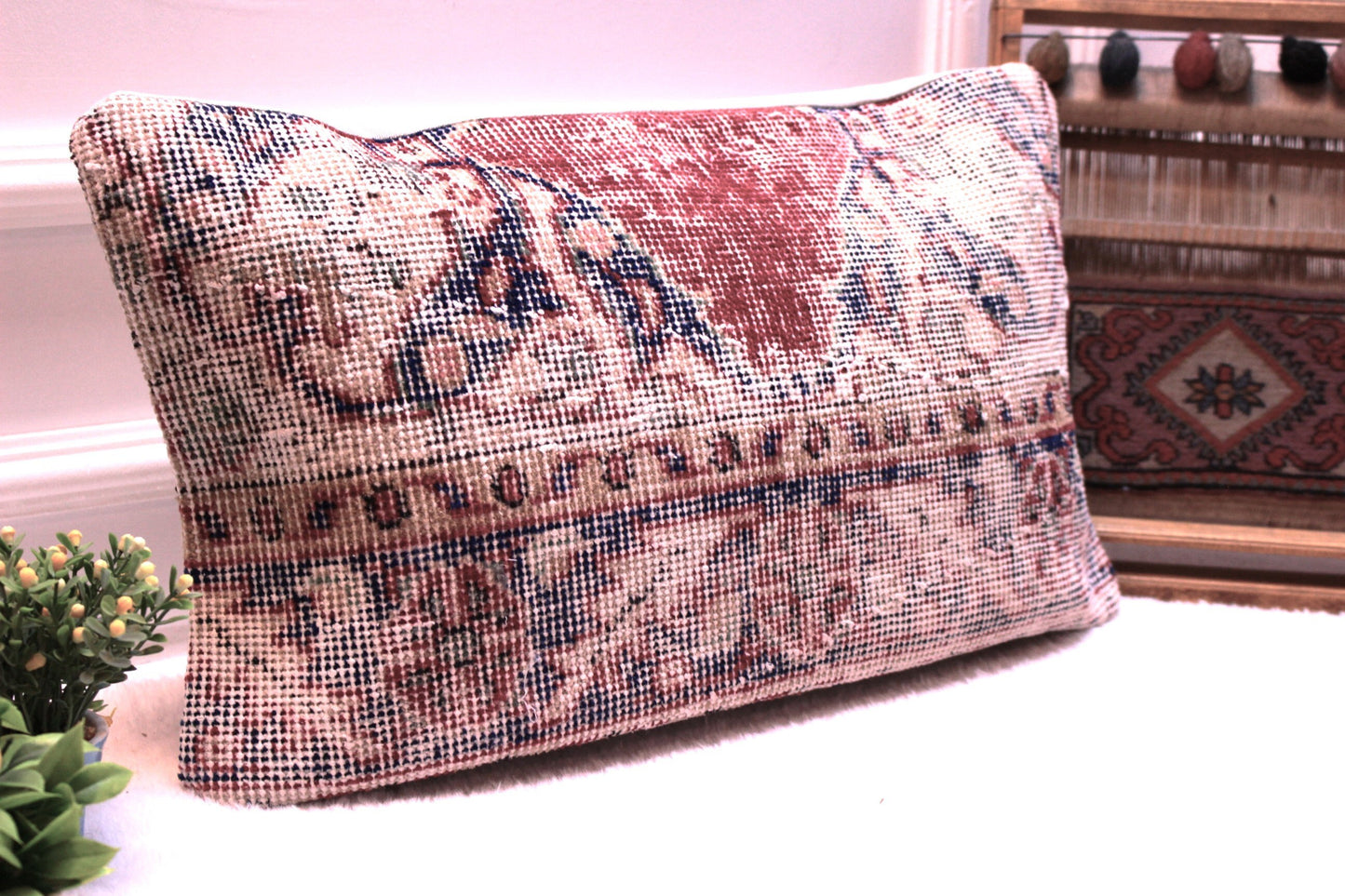 12x24 Turkish Rug Lumbar Pillow: Vintage Wool Kilim Cushion Cover