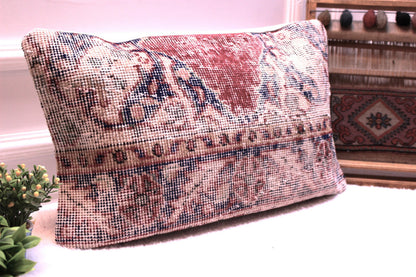 12x24 Turkish Rug Lumbar Pillow: Vintage Wool Kilim Cushion Cover