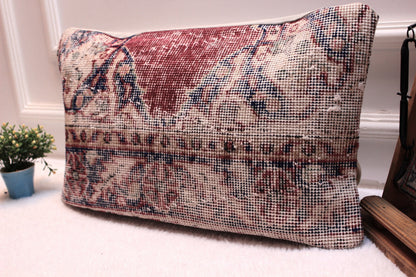 12x24 Turkish Rug Lumbar Pillow: Vintage Wool Kilim Cushion Cover