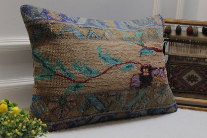 Turkish Kilim Lumbar Pillow Cover: Upcycled Woven Rug, 16x24